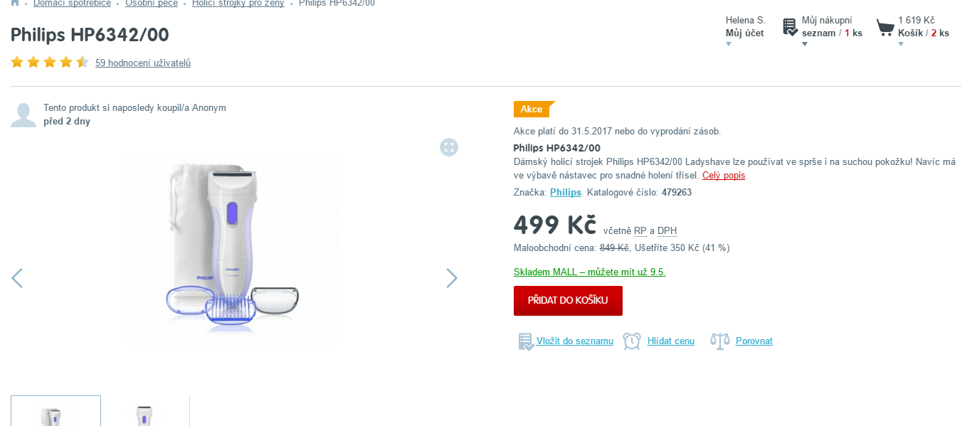 Dámský holící strojek Philips Ladyshave
