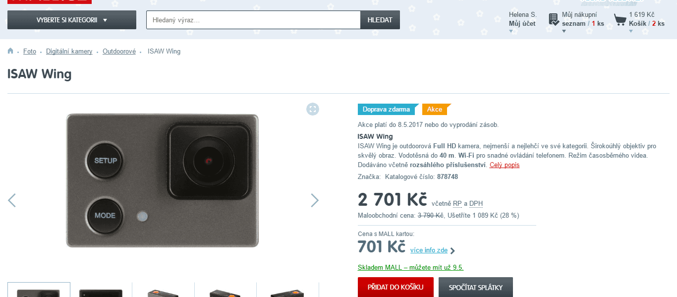Sportovní kamera iSaw, 12MPx, Wifi