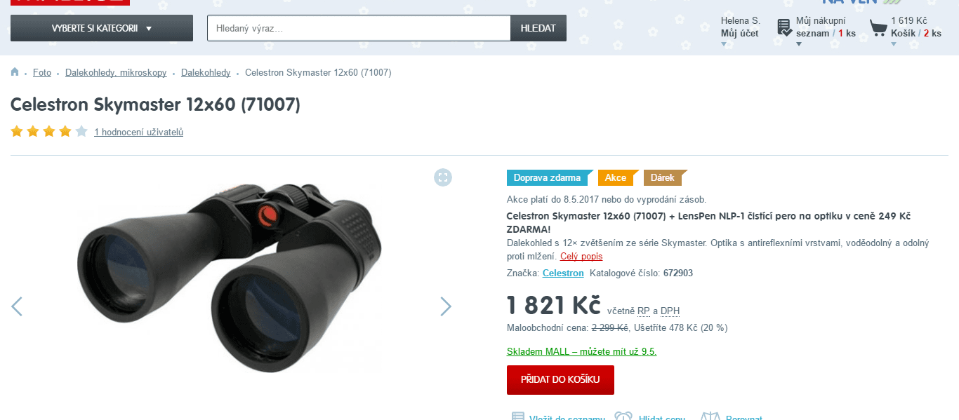 Světelný binokulární dalekohled Skymaster 