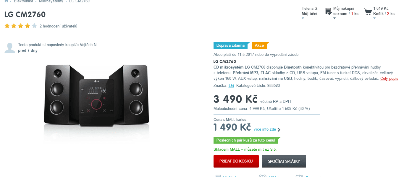 CD mikrosystém LG CM2760, BT, 160 W