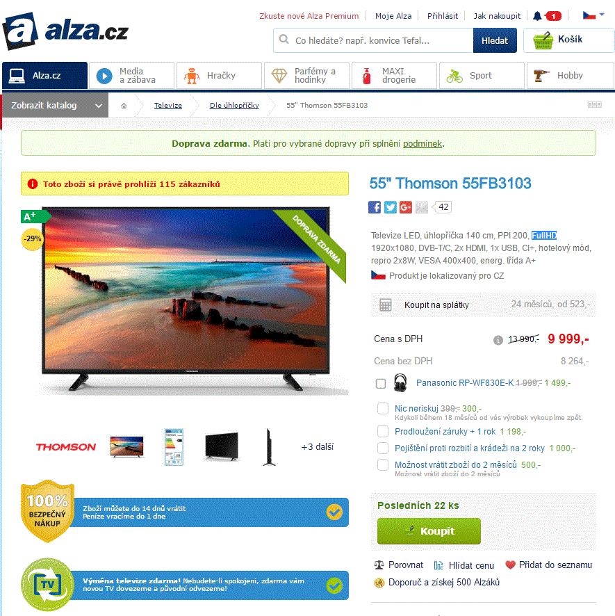 FullHD TV Thomson, 140 cm, 55FB3103