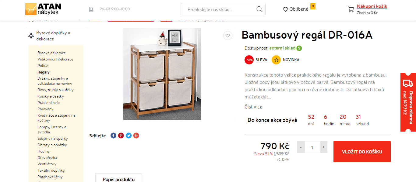 Bambusový regál se 4 šuplíky