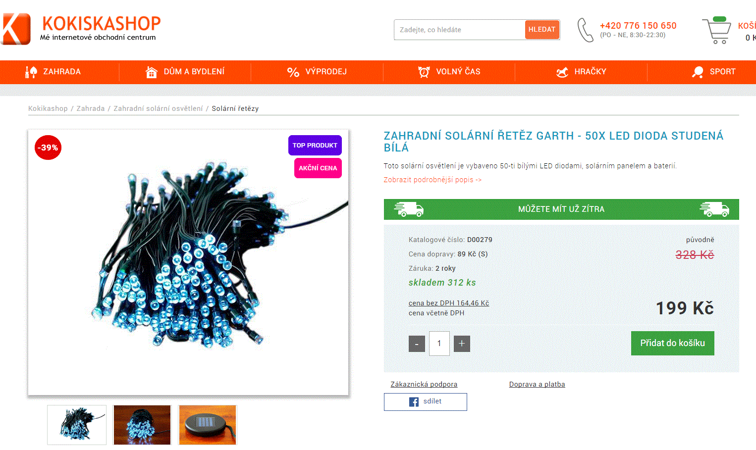 Zahradní solární řetěz - 50 LED