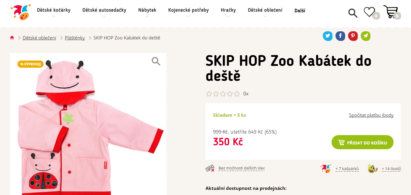 Dětský kabátek do deště Skip hop Zoo 
