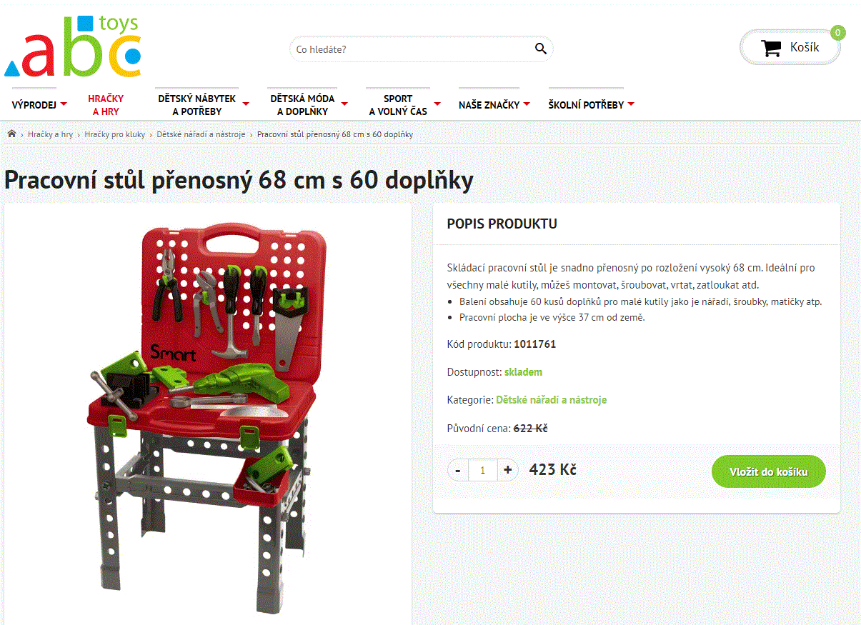 Pracovní stůl přenosný 68 cm s 60 doplňky