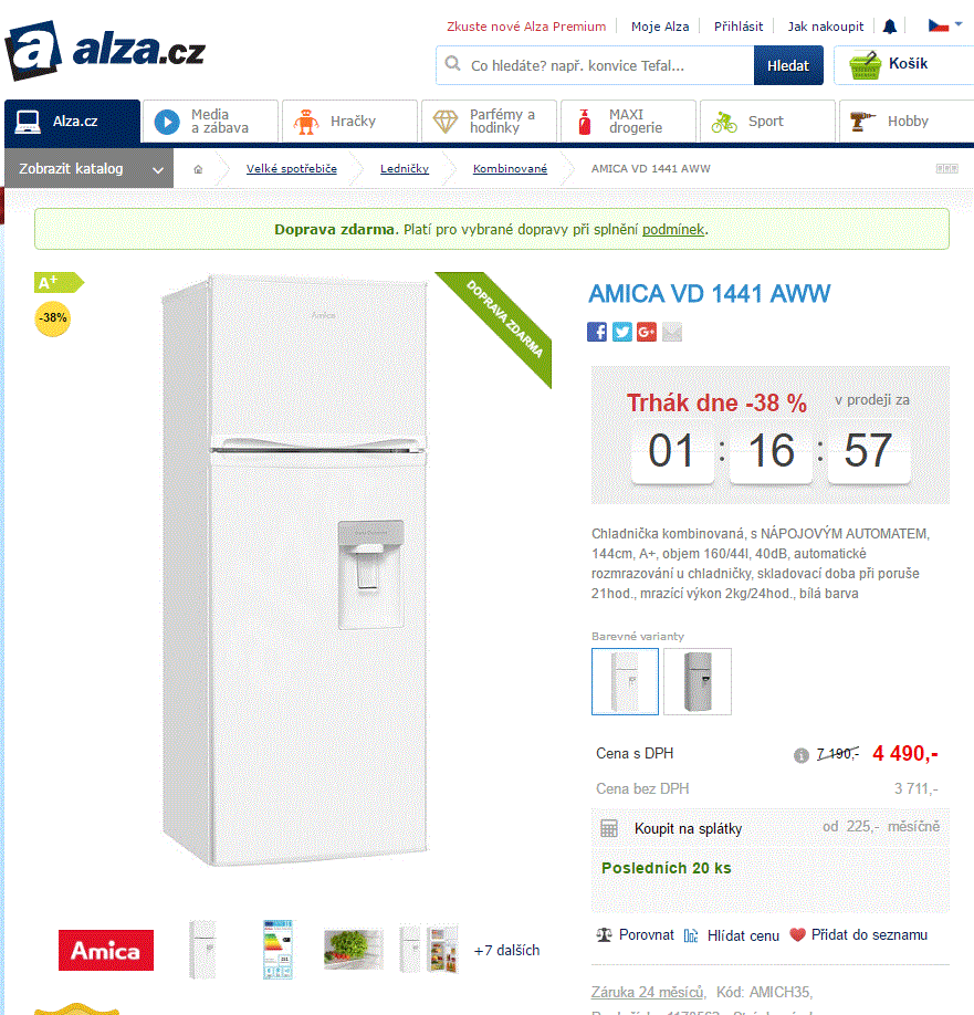 Chladnička komb. Amica s nápojovým automatem