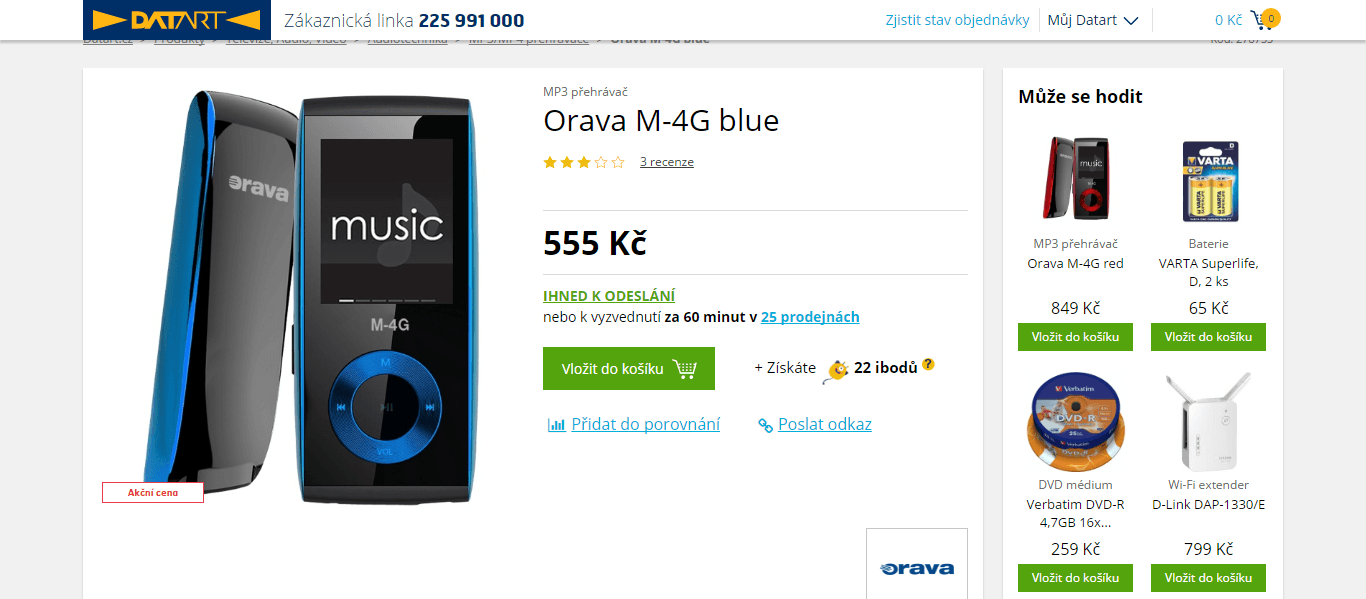 MP4 přehrávač Orava M-4G 4GB