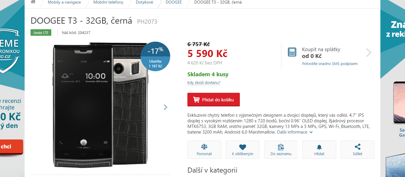 Doogee, 8x 1,3GHz, 3GB RAM, 4,7"