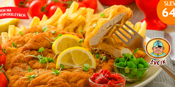 500 g kuřecích a 500 g vepřových řízků + obloha