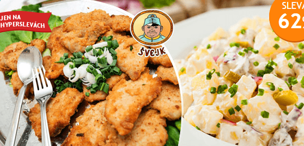 500g kuřecí řízečky + 500 g bramborového salátu