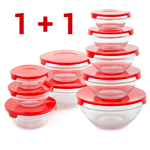 Sada skleněných misek s víkem, 5 ks