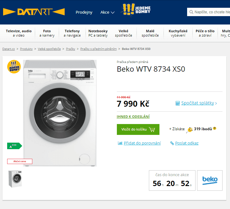 Pračka Beko, 8kg, 1400 ot., A+++