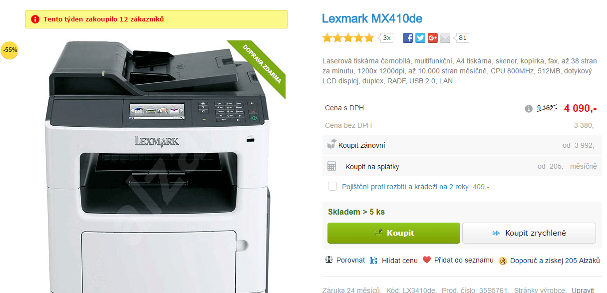 Multifunkce ČB, laser Lexmark