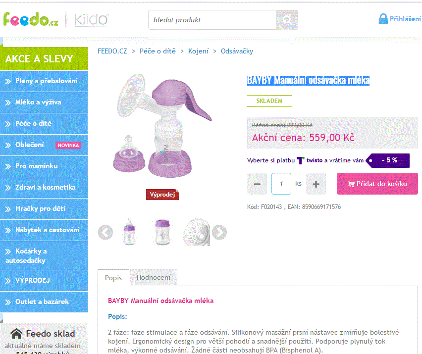 BAYBY Manuální dvoufázová odsávačka 