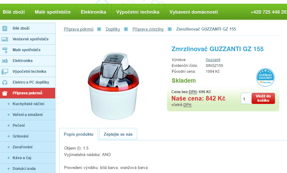 Zmrzlinovač Guzzanti, 1,5 l., 20 min.