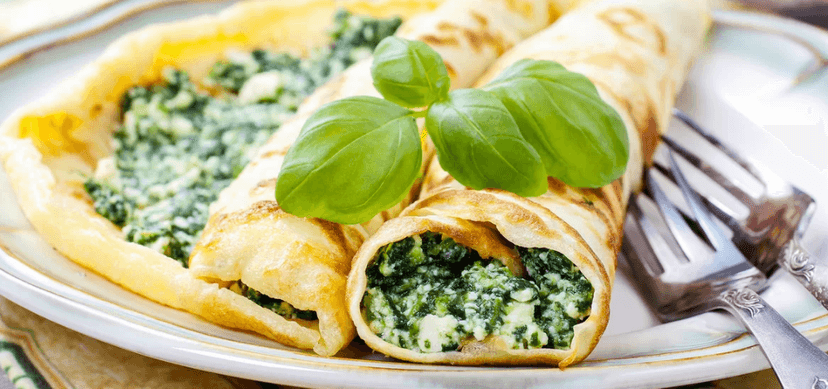 Bezlepkové palačinky se špenátem a brynzou