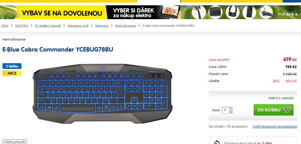 Podsvícená herní klávesnice E-Blue Cobra Commander