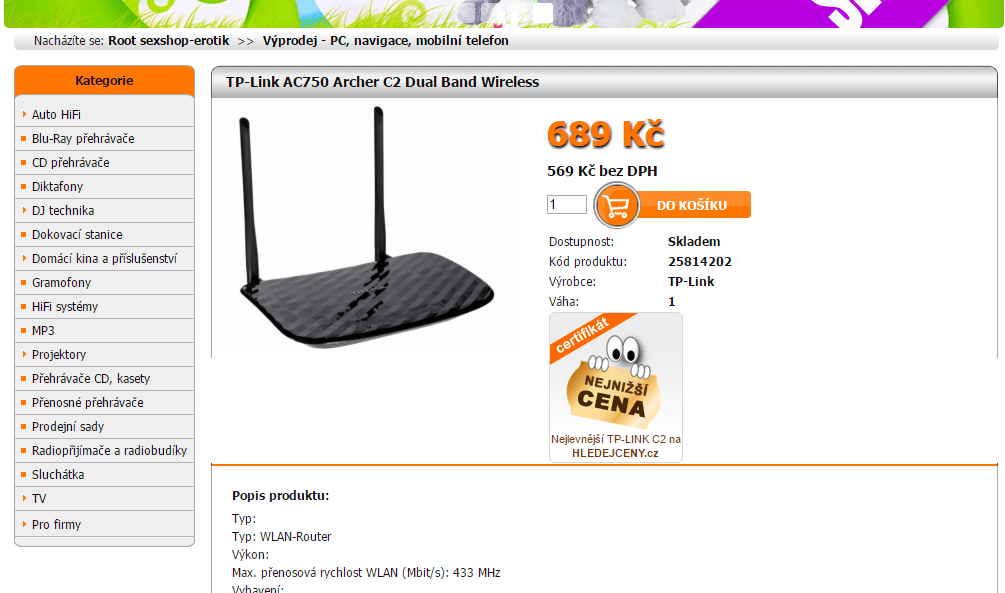 Wifi router TP-Link AC750 Archer C2