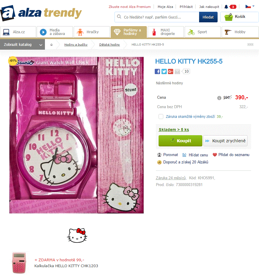 Nástěnné hodiny Hello Kitty + kalkulačka