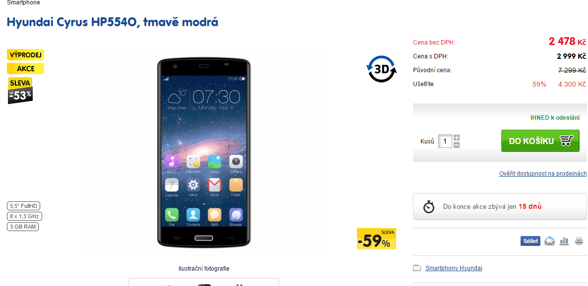 Hyundai, 8x 1,3GHz, 3GB RAM, 5,5", LTE