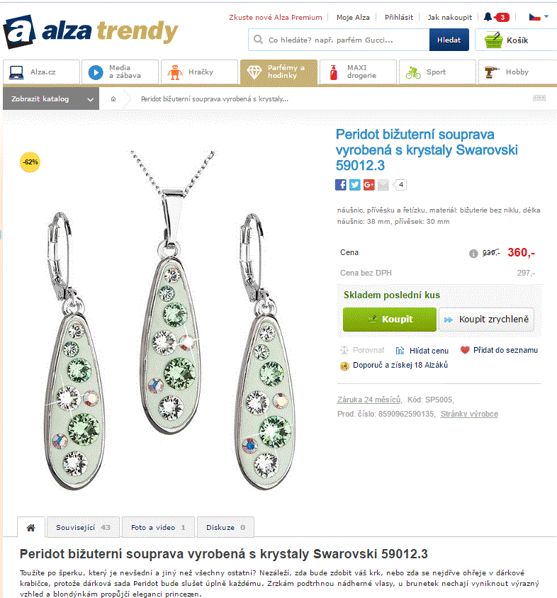 Bižuterní souprava krystaly Swarovski 