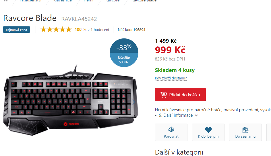 Herní klávesnice Tracer Ravcore Blade
