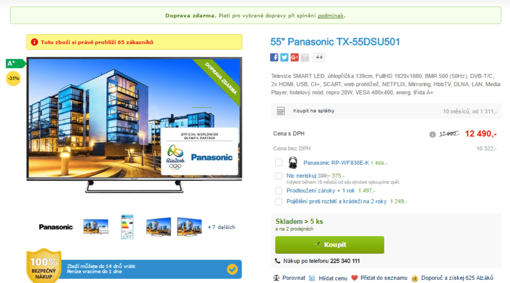 Full HD LED TV, Smart, 139 cm, Panasonic