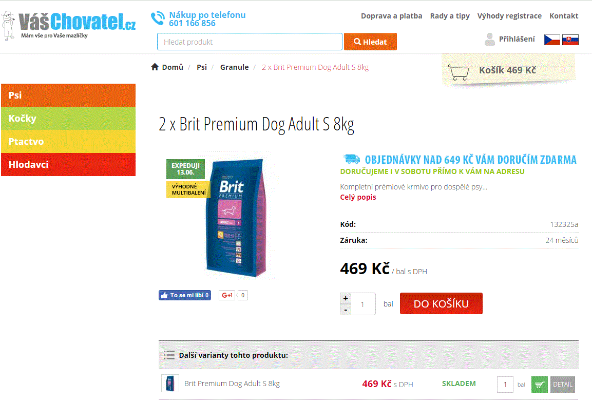 Brit Premium Dog Adult S (2 x 8kg)