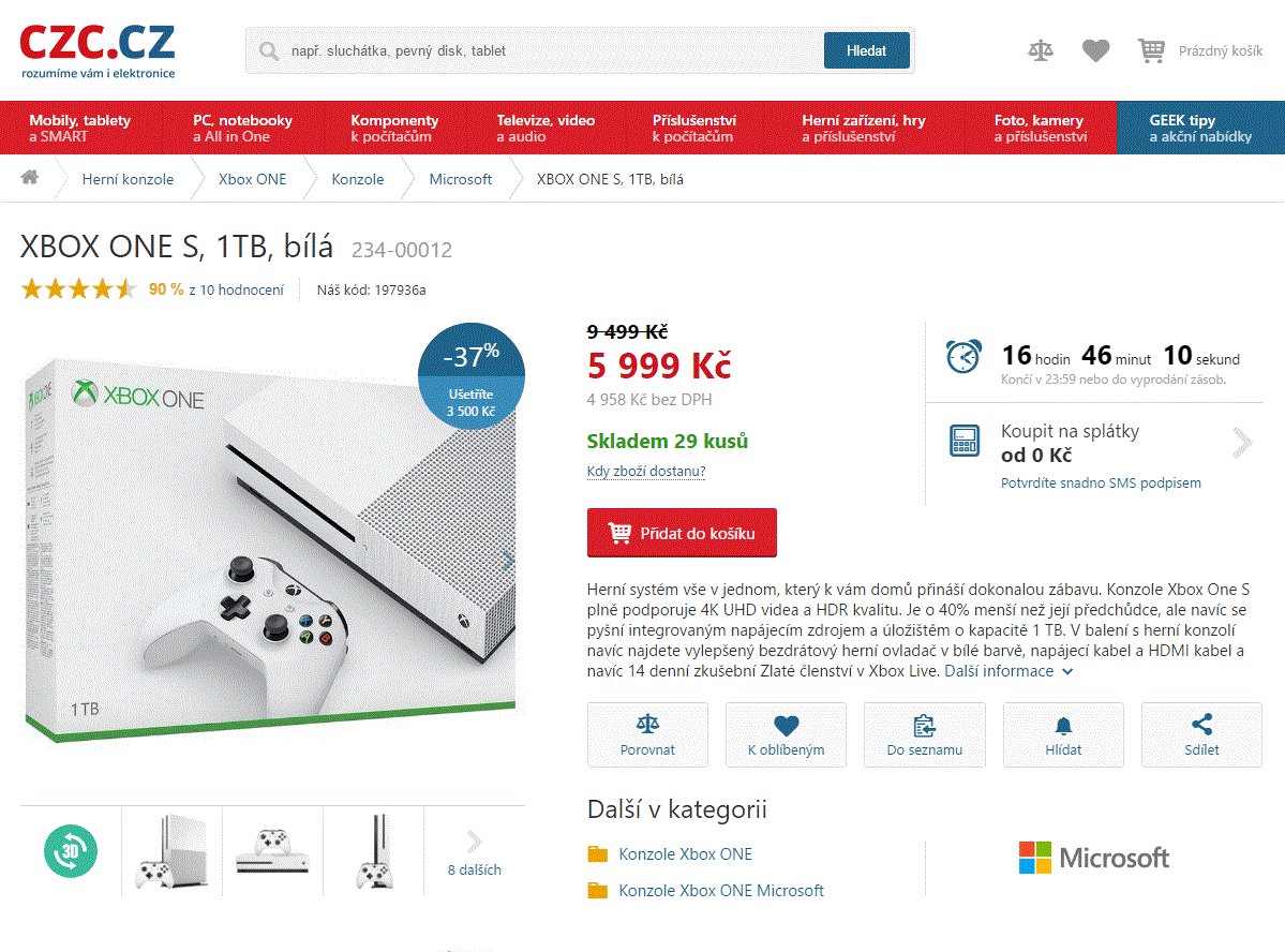 Konzole XBOX ONE S, 1TB, bílá