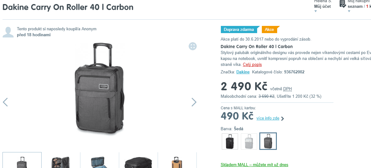 Palubní zavazadlo Dakine Roller, 40 l.