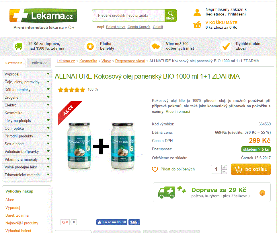 2x Kokosový olej panenský BIO 1000 ml