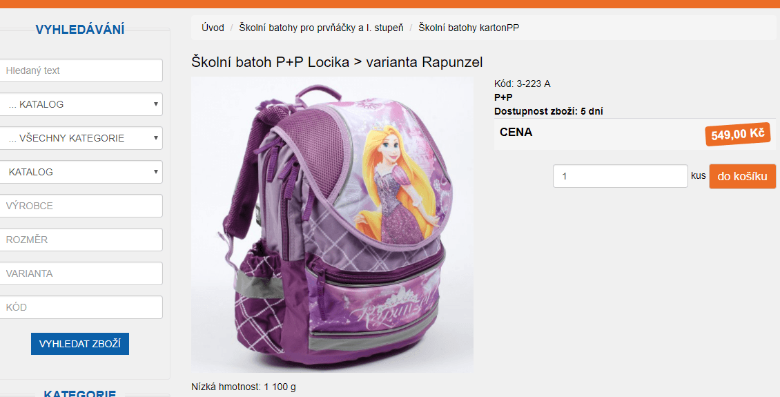 Školní batoh pro 1. stupeň Rapunzel