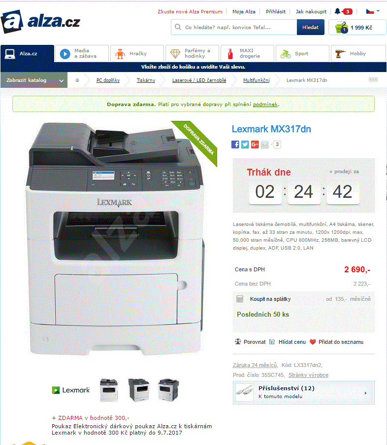 Multifunkce ČB, laser Lexmark MX317dn