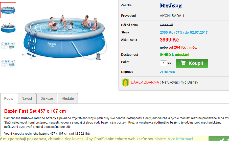 Komplet bazén Bestway 4,6 x 1 m, filtr, schůdky at