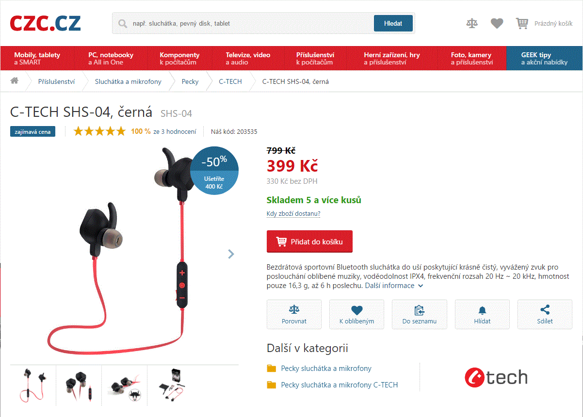 Bezdrátová sluchátka C-Tech SHS-04