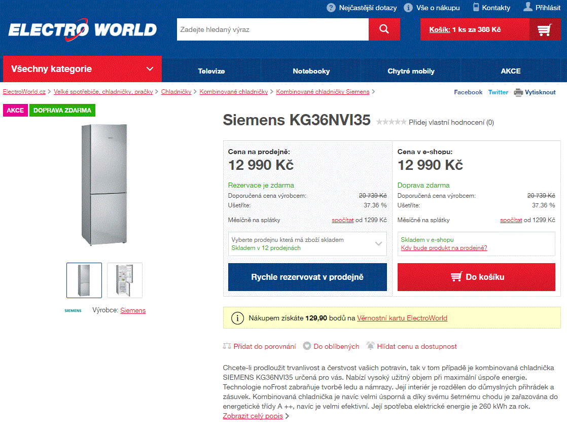Kombinovaná chladnička Siemens, A++