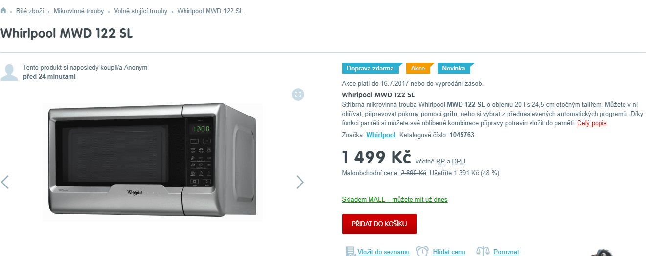 Mikrovlnná trouba s grilem, párou Whirlpool