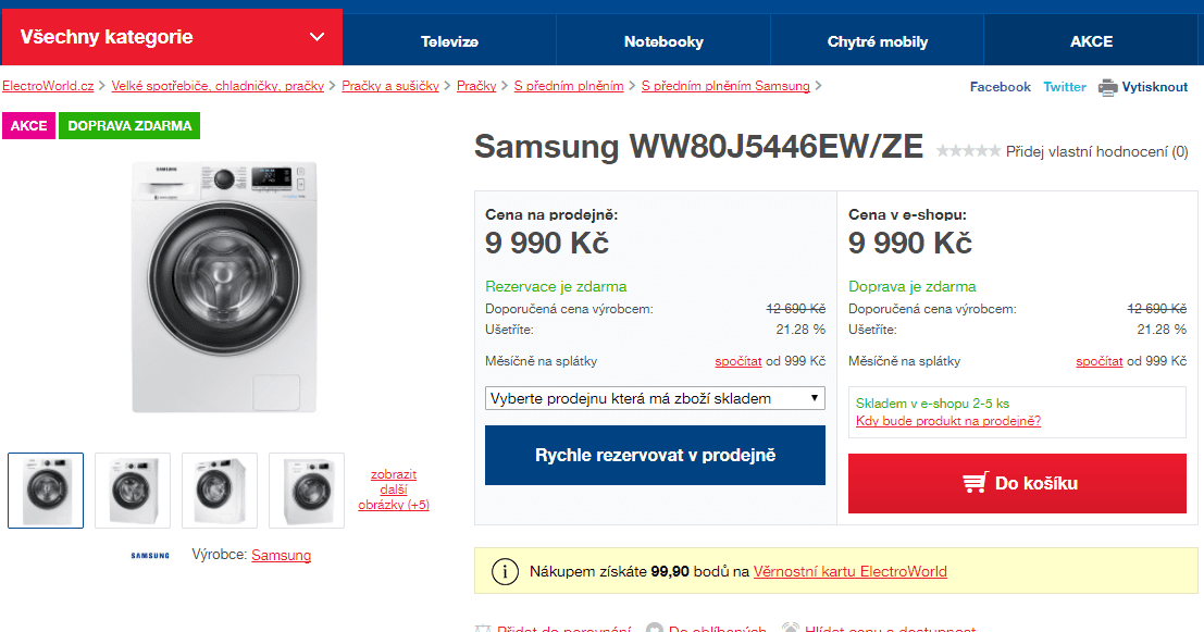 Pračka Samsung, 8kg, 1400 ot., A+++