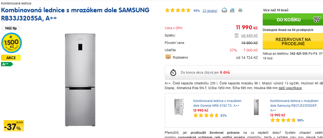 Lednice Samsung, A++, no frost, 185 cm