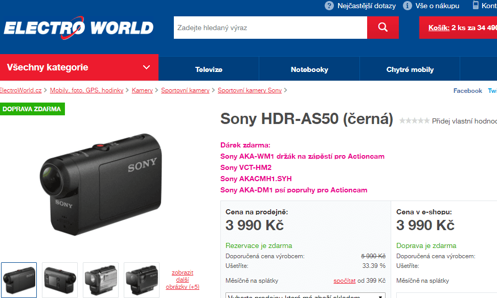 Outdoorová kamera Sony HDR AS50