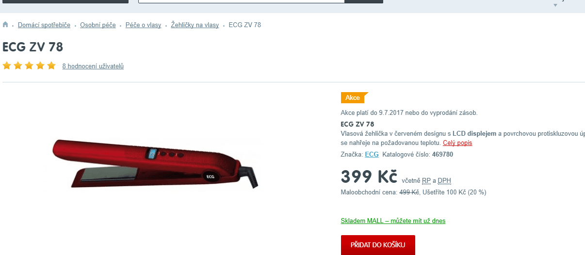 Žehlička na vlasy ECG