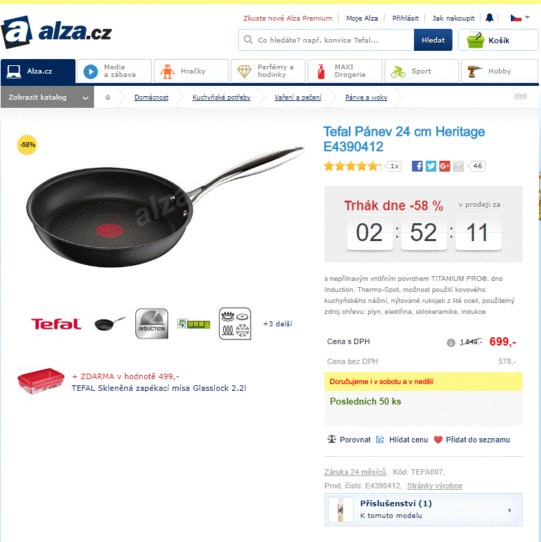 Tefal Pánev 24 cm + zapékací mísa 2,2 l