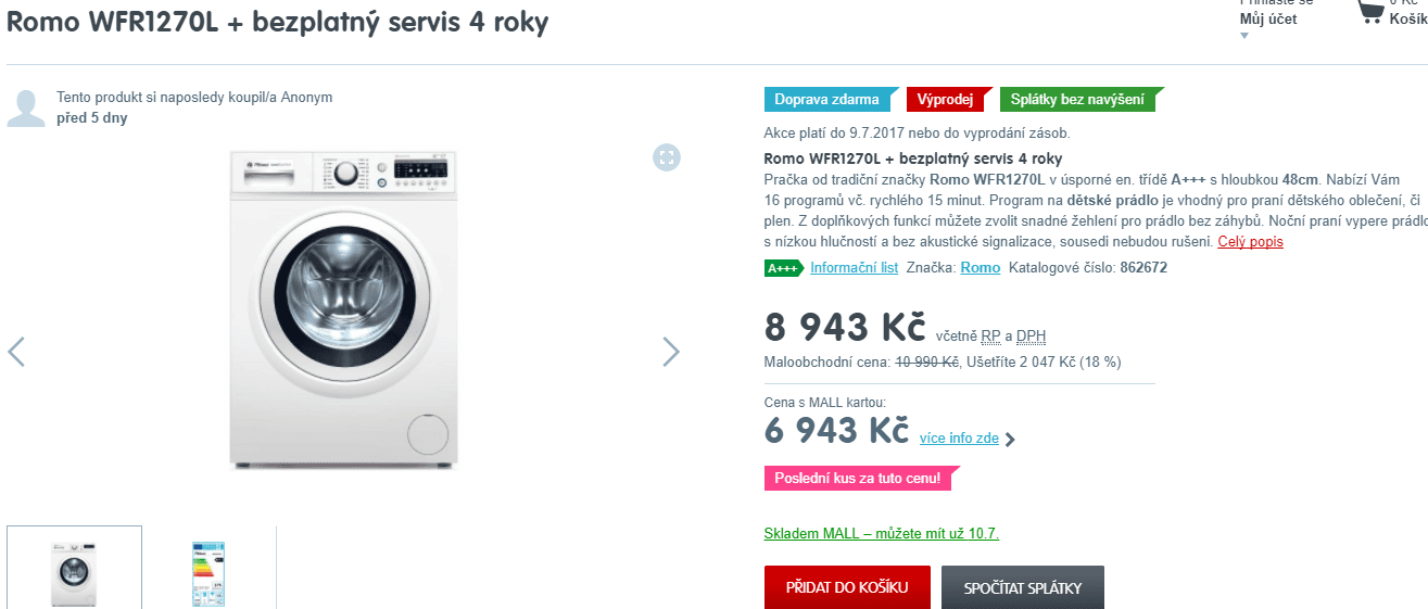 Pračka Romo, 7kg, 1200 ot., A+++