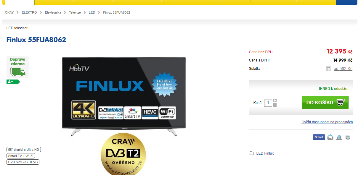 Ultra HD TV, Smart, 140 cm, Finlux