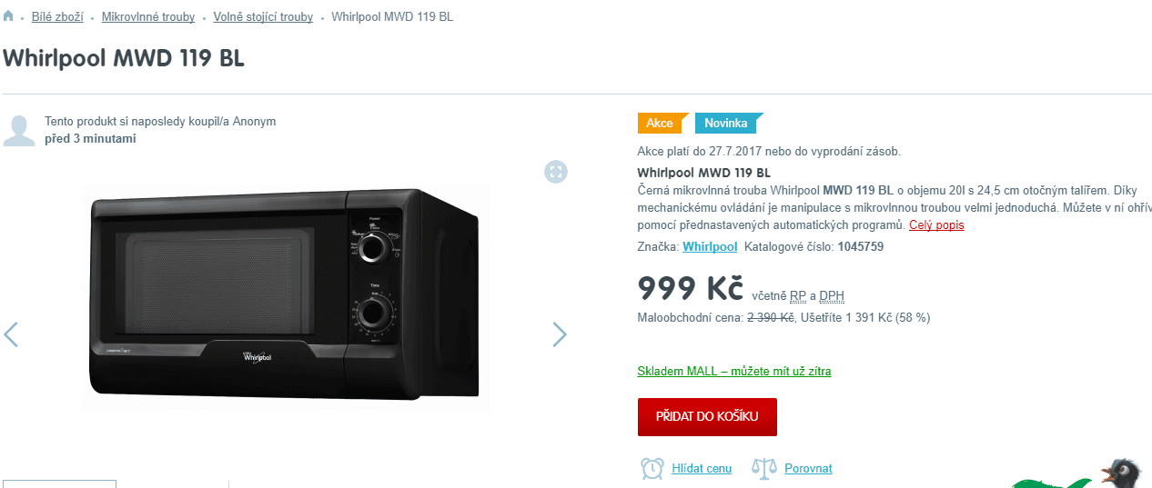 Mikrovlnka Whirlpool MWD 119 BL