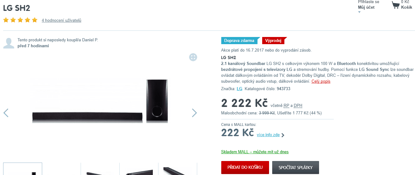 Soundbar LG SH2, subwoofer, 100W