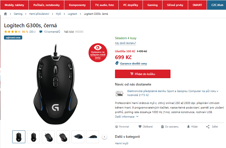 Herní myš Logitech G300s Gaming Mouse