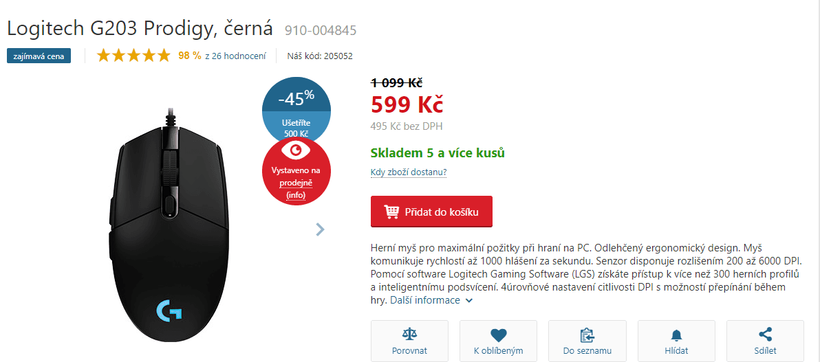 Herní myš Logitech G203 Prodigy