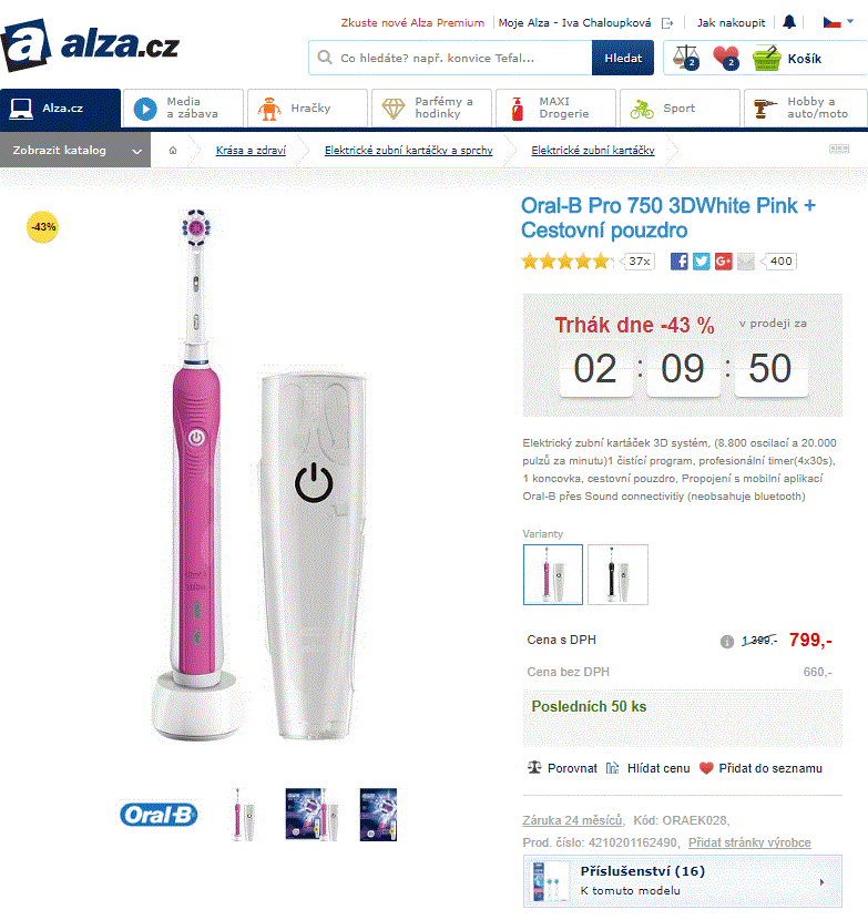 El. zubní kartáček Oral-B Pro 750 3DWhite