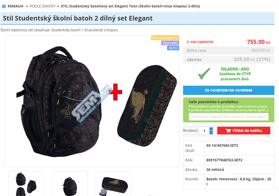 Batoh a penál Stil Elegant